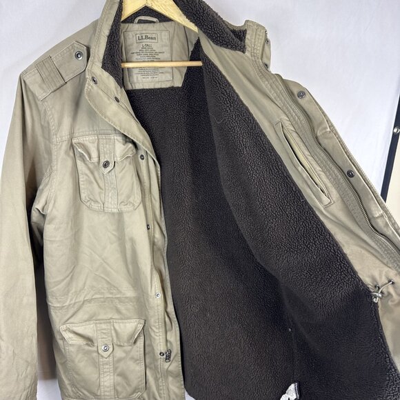 L.L.Bean Thinsulate Field Jacket L Tall Sherpa Lined Cargo Pockets - Picture 6 of 8